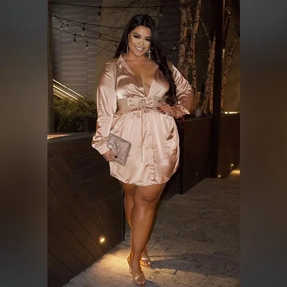 Fashion Nova Mocha Satin Mini Dress - Picture 2 of 7